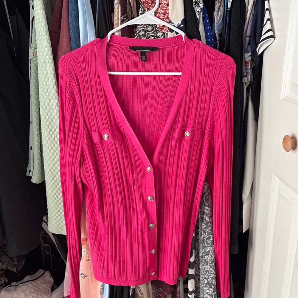 Whbm Vibrant Pink Ribbed Cardigan